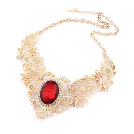 Crystal Hollow Out Flower Pattern Bib Necklace