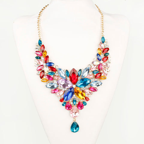 Crystal Flower Retro Bib Necklace