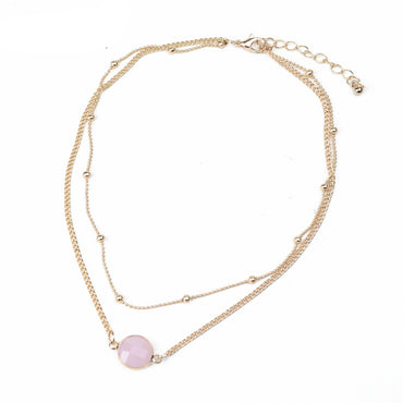 Two Layer Gold and Stone Pendant Choker Necklace