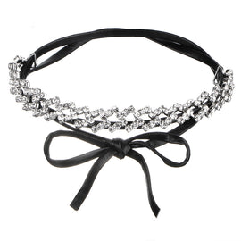 Crystal and Bow Pendant Choker Necklace