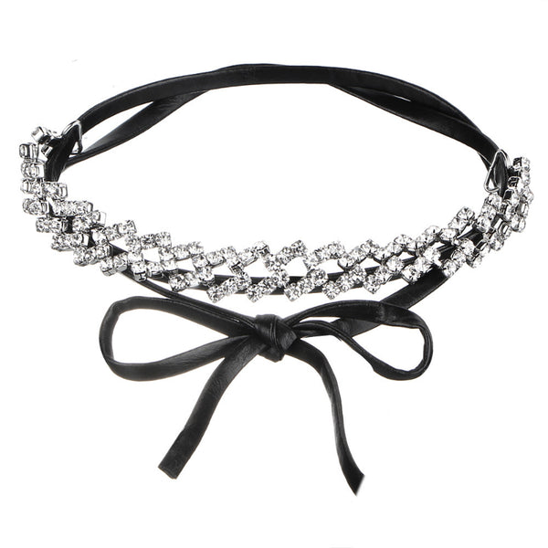 Crystal and Bow Pendant Choker Necklace