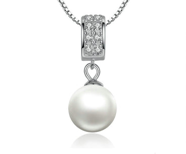 Silver Rhinestone Pearl Pendant Necklace