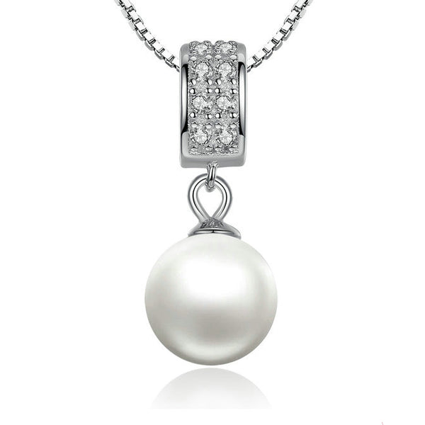Silver Rhinestone Pearl Pendant Necklace