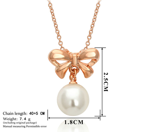 Gold Silver Bowknot and Pearl Pendant Necklace