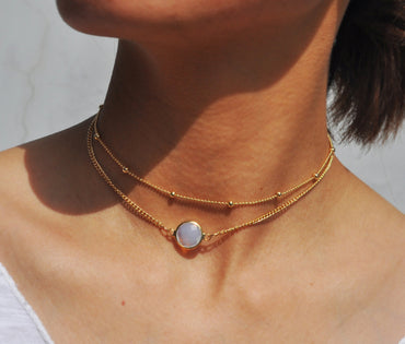 Two Layer Gold and Stone Pendant Choker Necklace