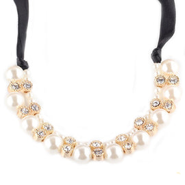 Pearl and Crystal Double Row Bib Necklace