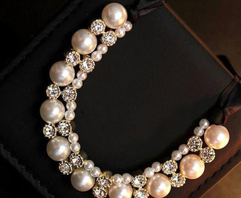Pearl and Crystal Double Row Bib Necklace