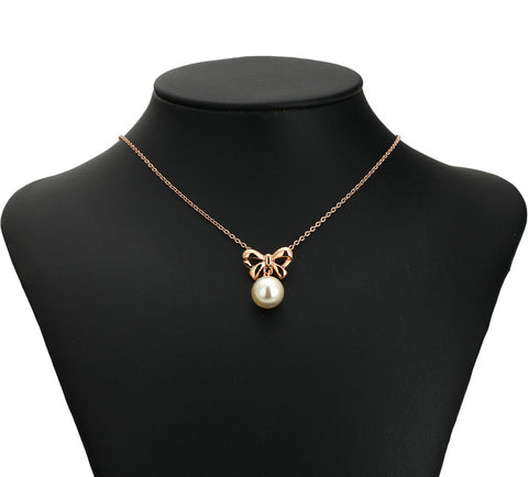 Gold Silver Bowknot and Pearl Pendant Necklace