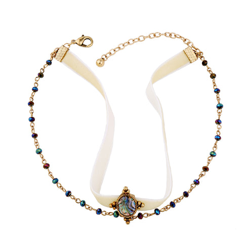 Double Chains White Velvet Choker Necklace