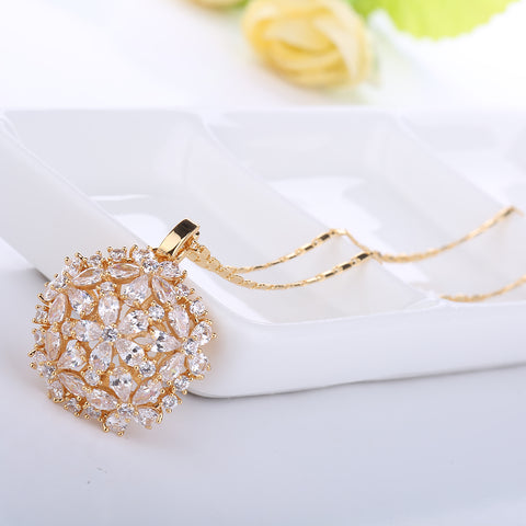 Flower Rhinestone Rose Gold Pendant Necklace