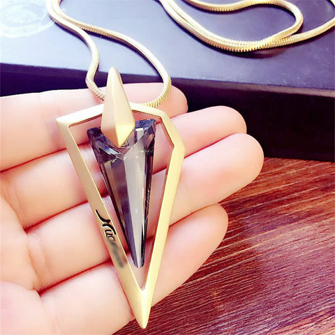 Gold Vintage Triangle Crystal Glass Pendant Necklace