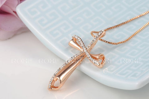 Gold and Silver Rhinestones Cross Pendant Necklace