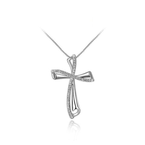 Gold and Silver Rhinestones Cross Pendant Necklace