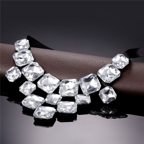 Crystal Squares Clustered Bib Necklace