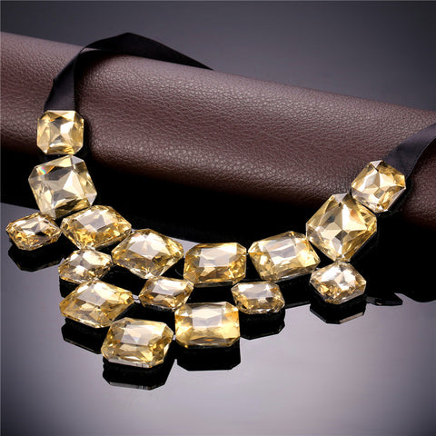 Crystal Squares Clustered Bib Necklace