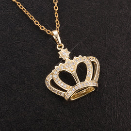 Gold and Silver Rhinestones Crown Pendant Necklace