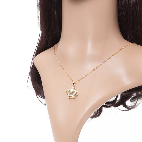 Gold and Silver Rhinestones Crown Pendant Necklace