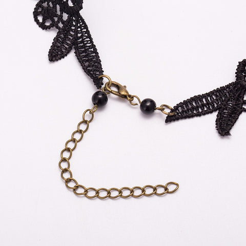 Black Bead and Lace Onyx Crystal Bib Necklace