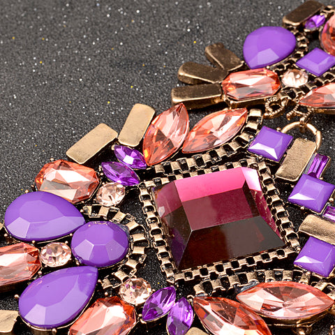 Gold and Crystals Stone Bib Necklace