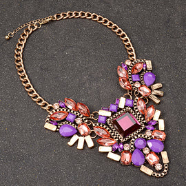 Gold and Crystals Stone Bib Necklace