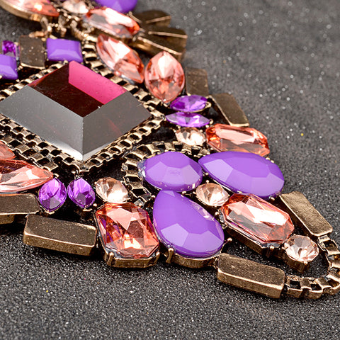 Gold and Crystals Stone Bib Necklace