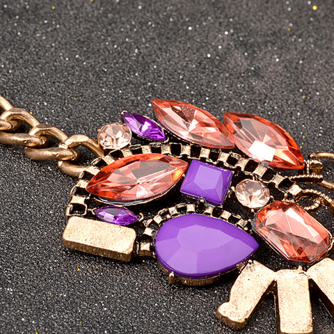 Gold and Crystals Stone Bib Necklace