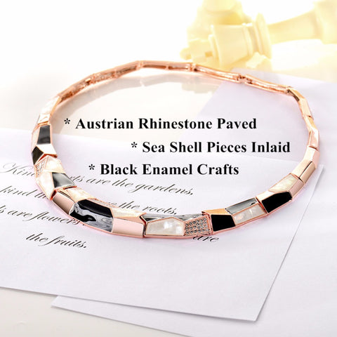 Rose Gold Austrian Rhinestone Black and White Bib Necklace