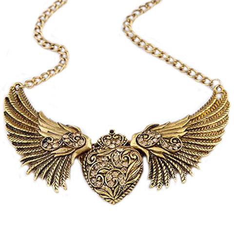 Silver Rhinestone Angel Wings Bib Necklace