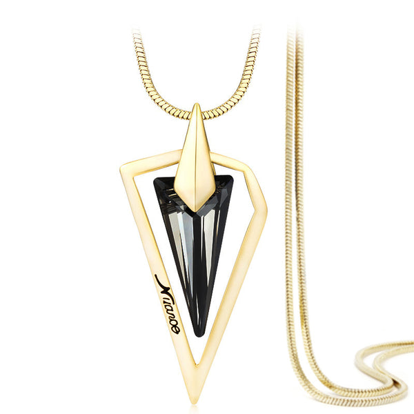 Gold Vintage Triangle Crystal Glass Pendant Necklace
