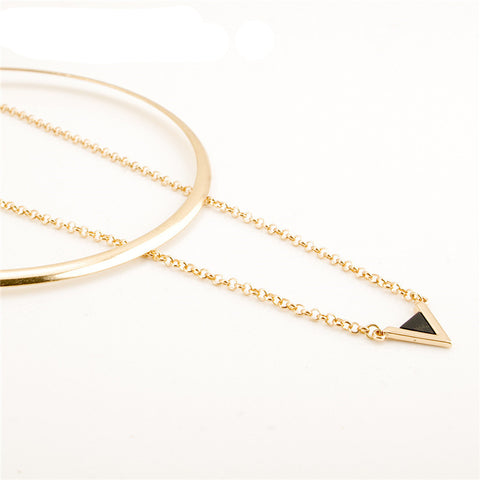 Gold Choker and Black Triangle Pendant Necklace