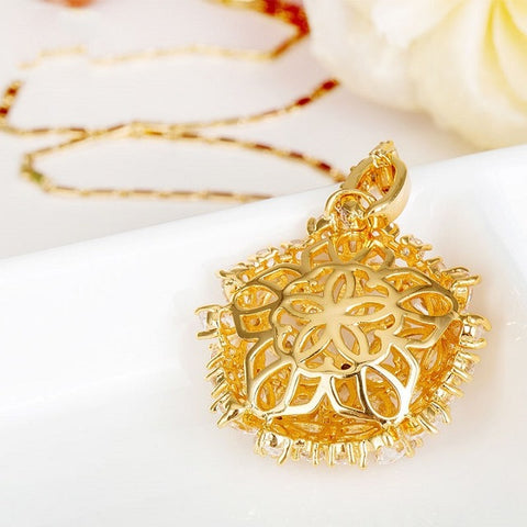 Flower Rhinestone Rose Gold Pendant Necklace