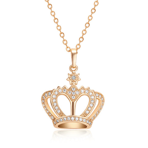 Gold and Silver Rhinestones Crown Pendant Necklace