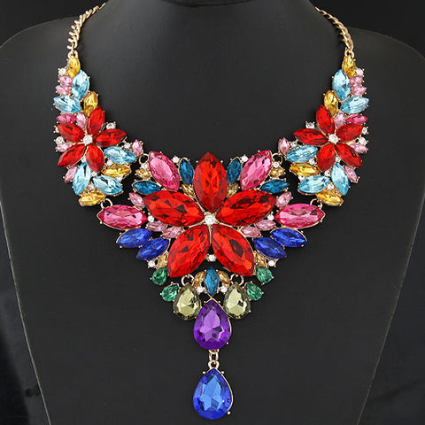 Crystal Flower Retro Bib Necklace